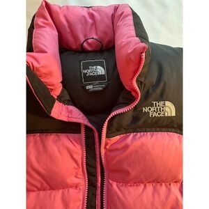The North Face Puffer Jacket Pink Black Size XS Coat Retro Nuptse Goose Down